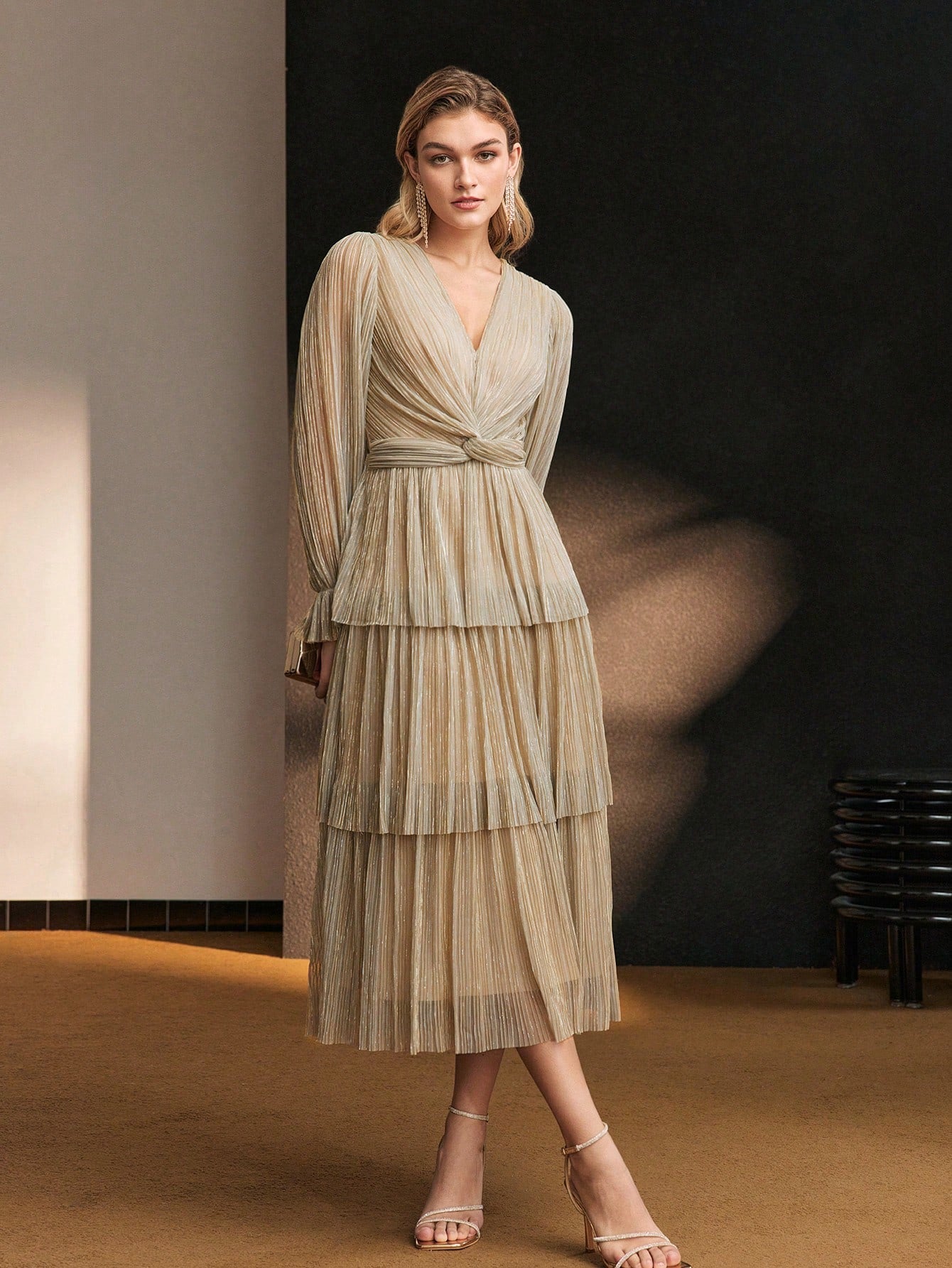 Robe Midi Cocktail à Twist Texturé