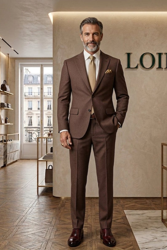 Costume Diplomate à Revers en Pointe Marron Tailoring