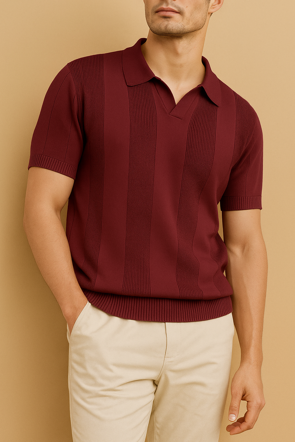 Camisa Polo Avignon em lã com textura listrada