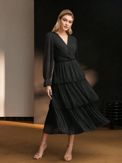 Robe Midi Cocktail à Twist Texturé