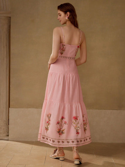 Robe Évasée Imprimé Floral Bretelles Fines Midi