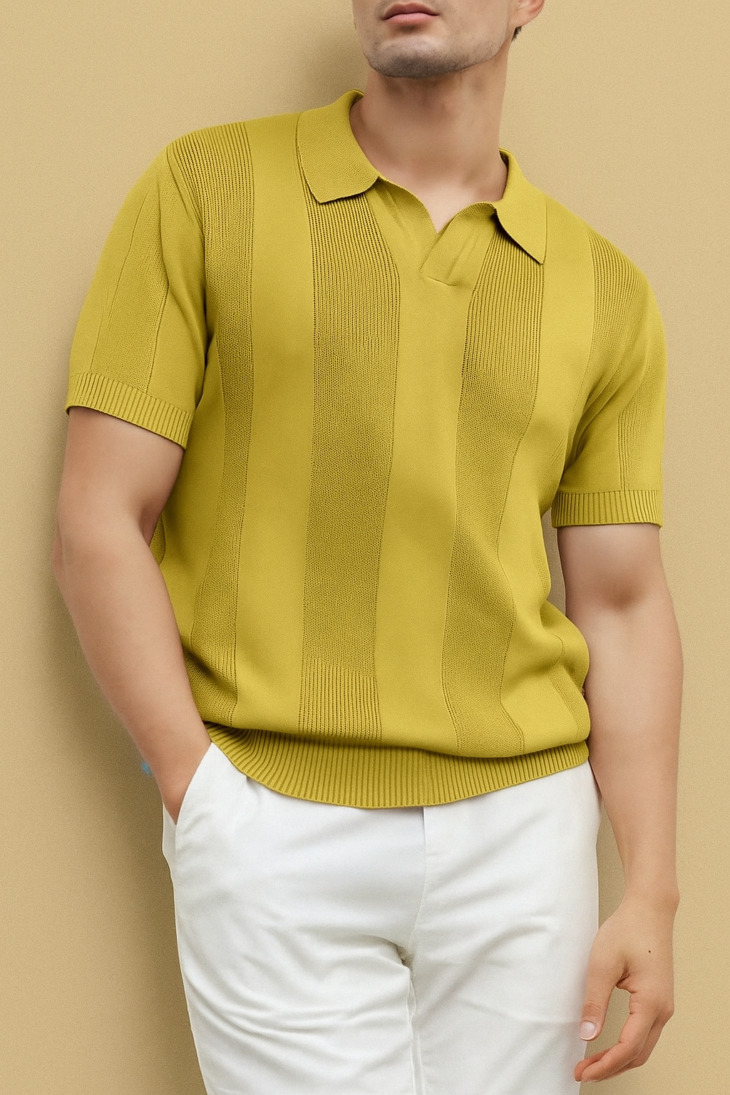 Camisa Polo Avignon em lã com textura listrada