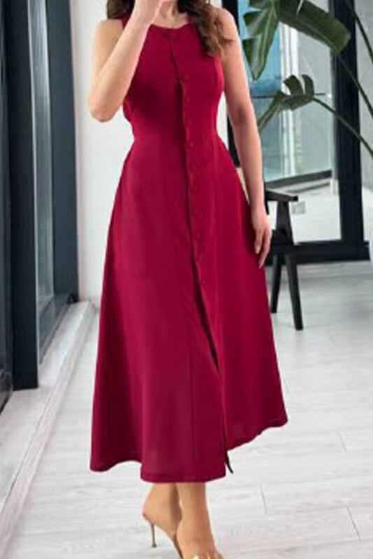 Robe Camille sans manches boutonnée en toile légère