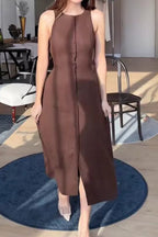 Robe Camille sans manches boutonnée en toile légère