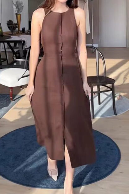 Robe Camille sans manches boutonnée en toile légère