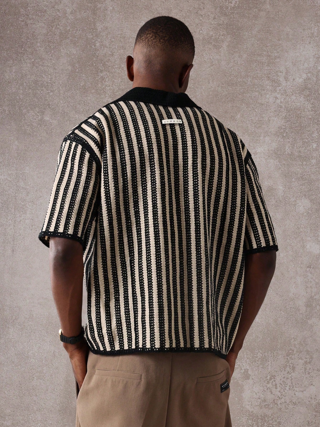 Chemise Polo Maille Crochet Rayé