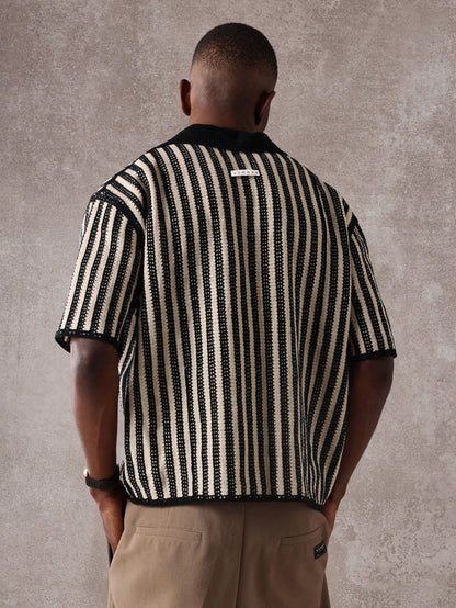 Chemise Polo Maille Crochet Rayé