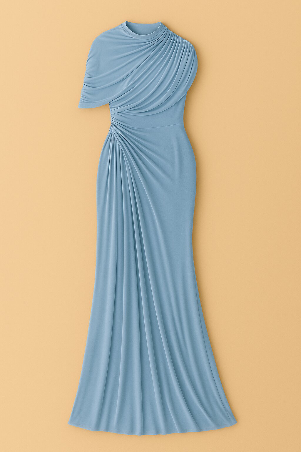 Robe Élise drapée en jersey bleu à taille haute