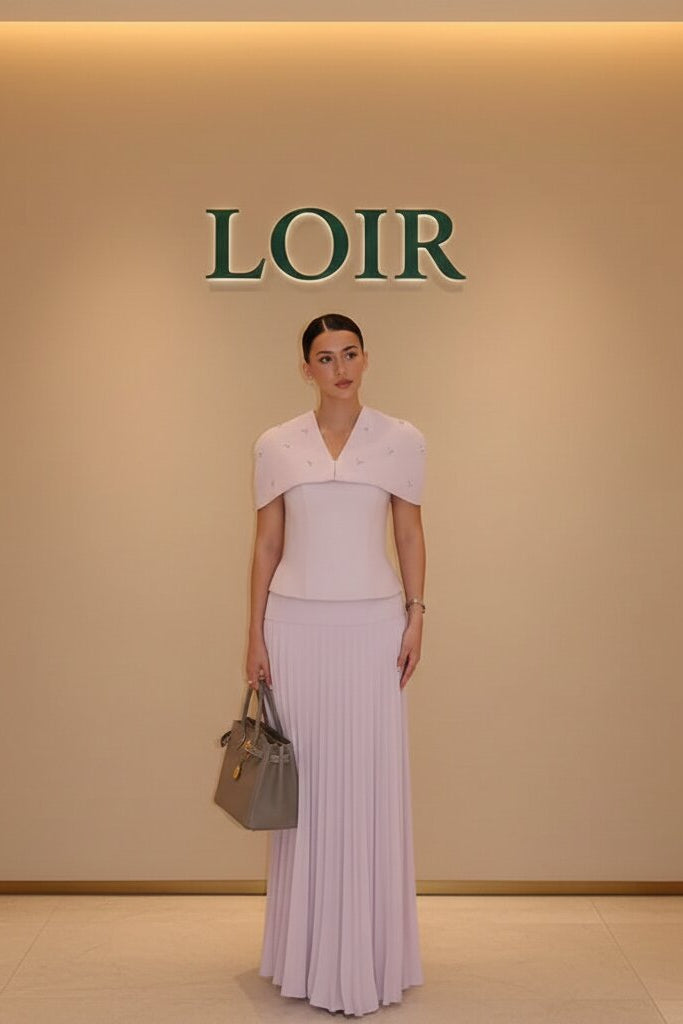 Ensemble Ambrine haut châle et jupe plissée