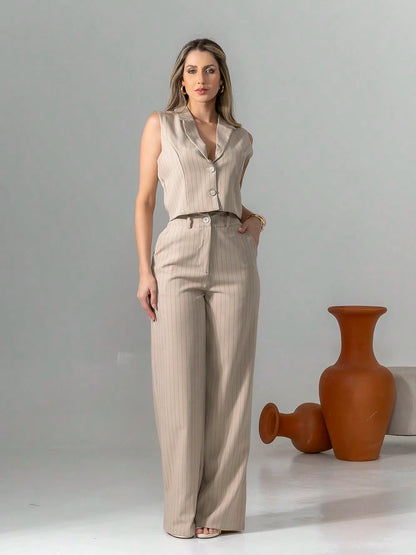 Ensemble Gilet et Pantalon Palazzo à Rayures Signature