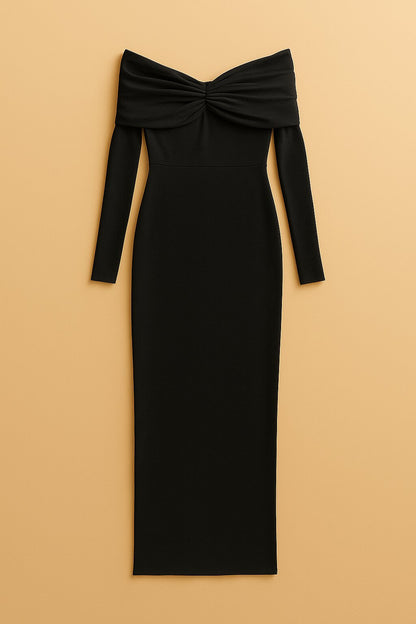 Robe Amara drapée à épaules dénudées et ligne sculptée