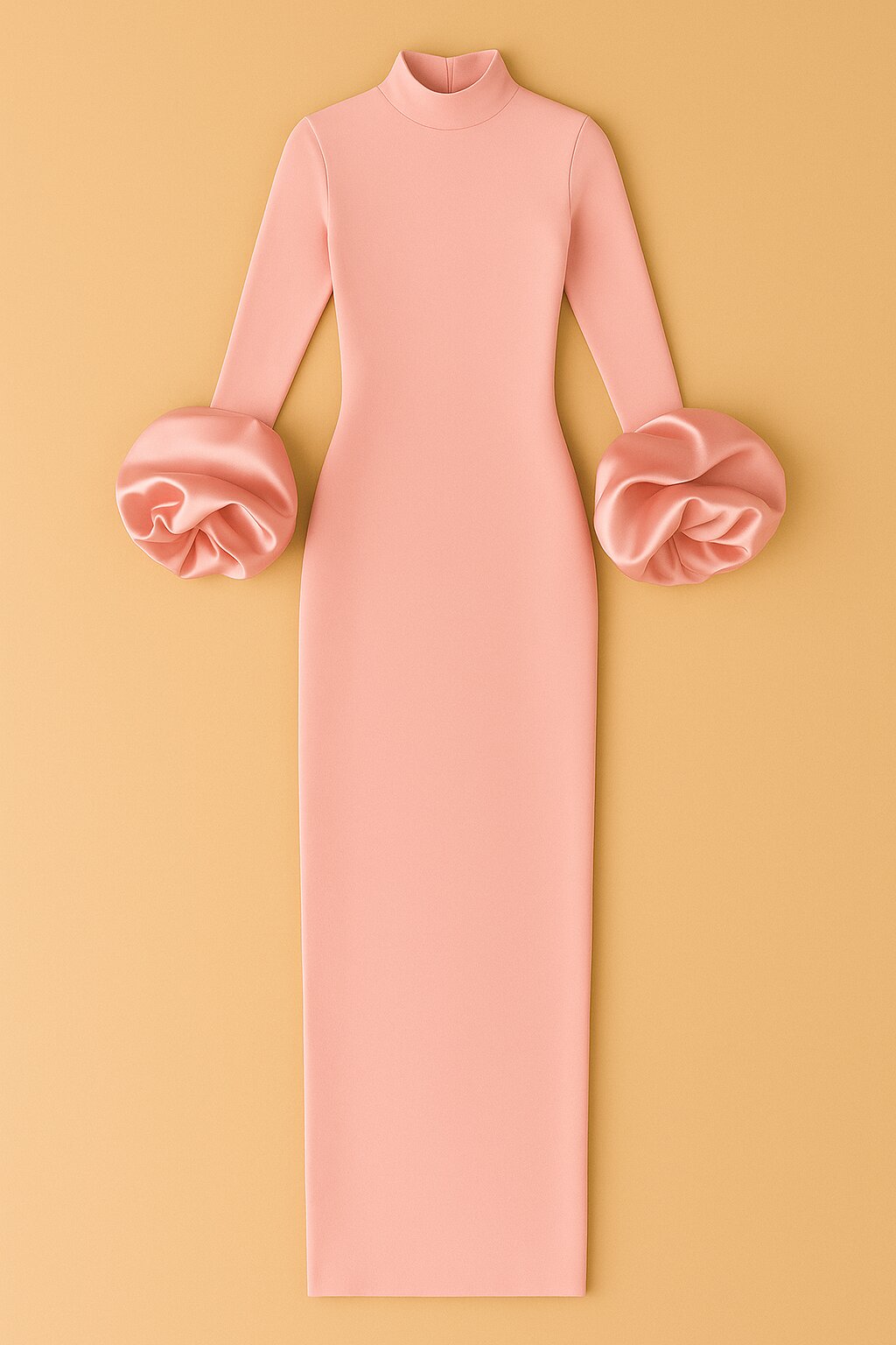 Robe Élise longue en rose poudré avec manches bouffantes en satin