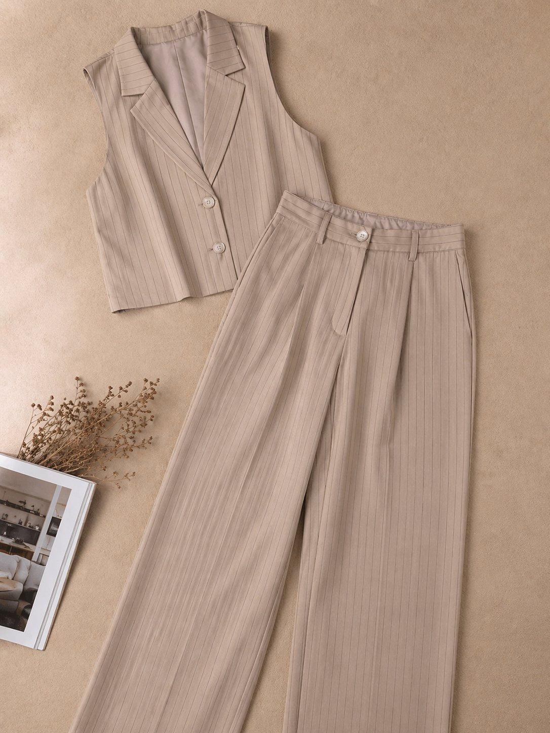 Ensemble Gilet et Pantalon Palazzo à Rayures Signature