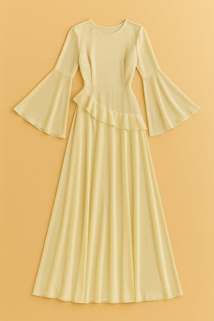 Robe Eulalie longue à volants superposés et manches fluides