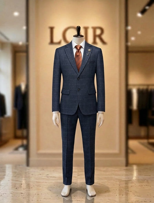 Costume Diplomate à Revers en Bleu à Carreaux Tailoring