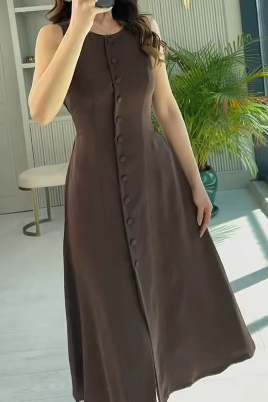 Robe Camille sans manches boutonnée en toile légère