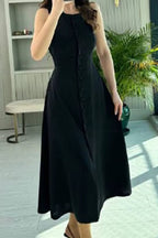 Robe Camille sans manches boutonnée en toile légère