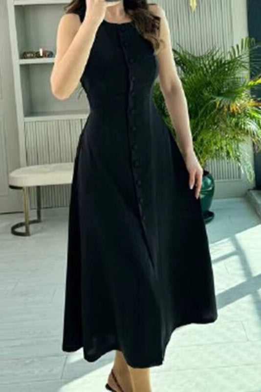 Robe Camille sans manches boutonnée en toile légère