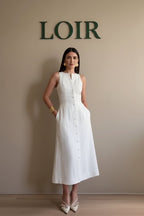 Robe Camille sans manches boutonnée en toile légère