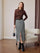 Jupe Midi Imprimé Chevron Ceinturée Noir