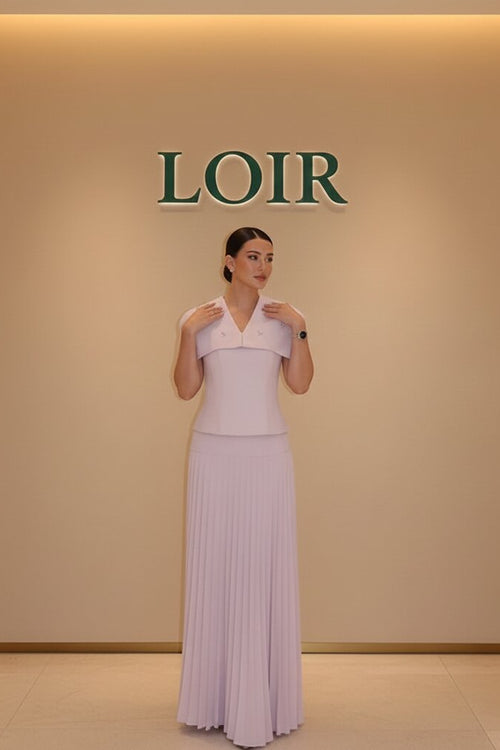 Ensemble Ambrine haut châle et jupe plissée