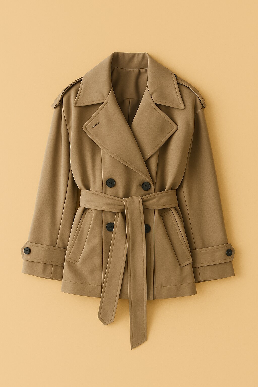 Manteau Juliette style trench en sergé camel avec poches frontales