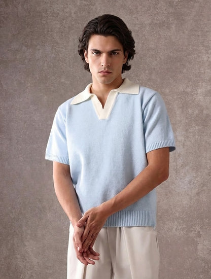 Chemise Polo à Col Contrasté Maille Knitted