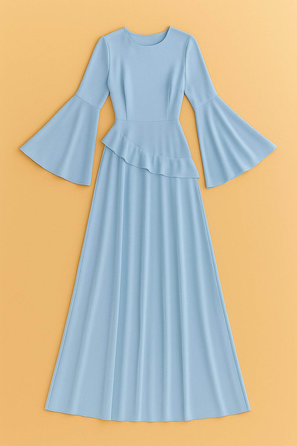 Robe Eulalie longue à volants superposés et manches fluides