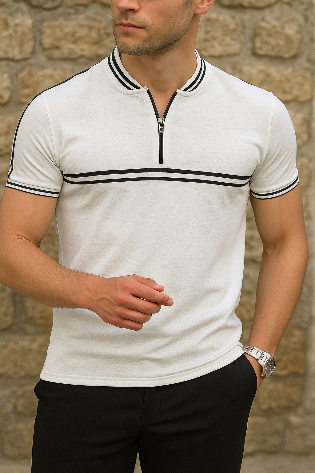 Camisa Polo Jules em poliéster com zíper