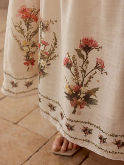 Robe Évasée Imprimé Floral Bretelles Fines Midi