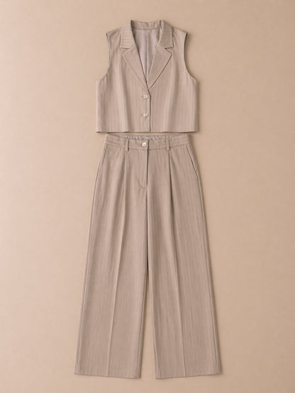 Ensemble Gilet et Pantalon Palazzo à Rayures Signature
