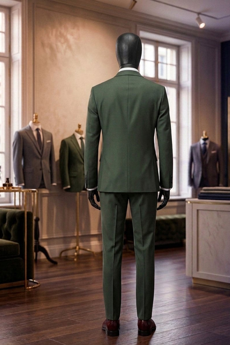 Costume Diplomate à Revers en Pointe Vert Militaire Tailoring
