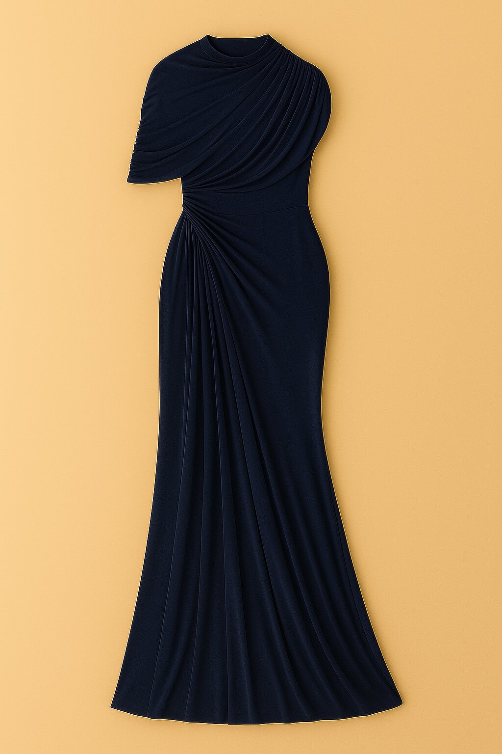 Robe Élise drapée en jersey bleu à taille haute