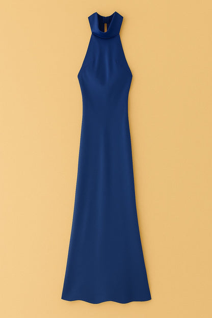 Robe Ophélie en satin drapé bleu profond