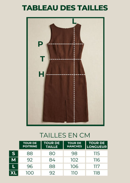 Robe en Lin à Bretelles Larges et Fente Midi