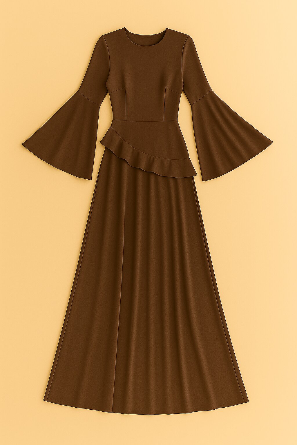 Robe Eulalie longue à volants superposés et manches fluides