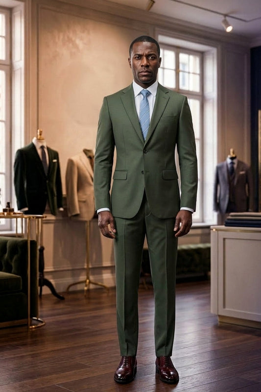 Costume Diplomate à Revers en Pointe Vert Militaire Tailoring