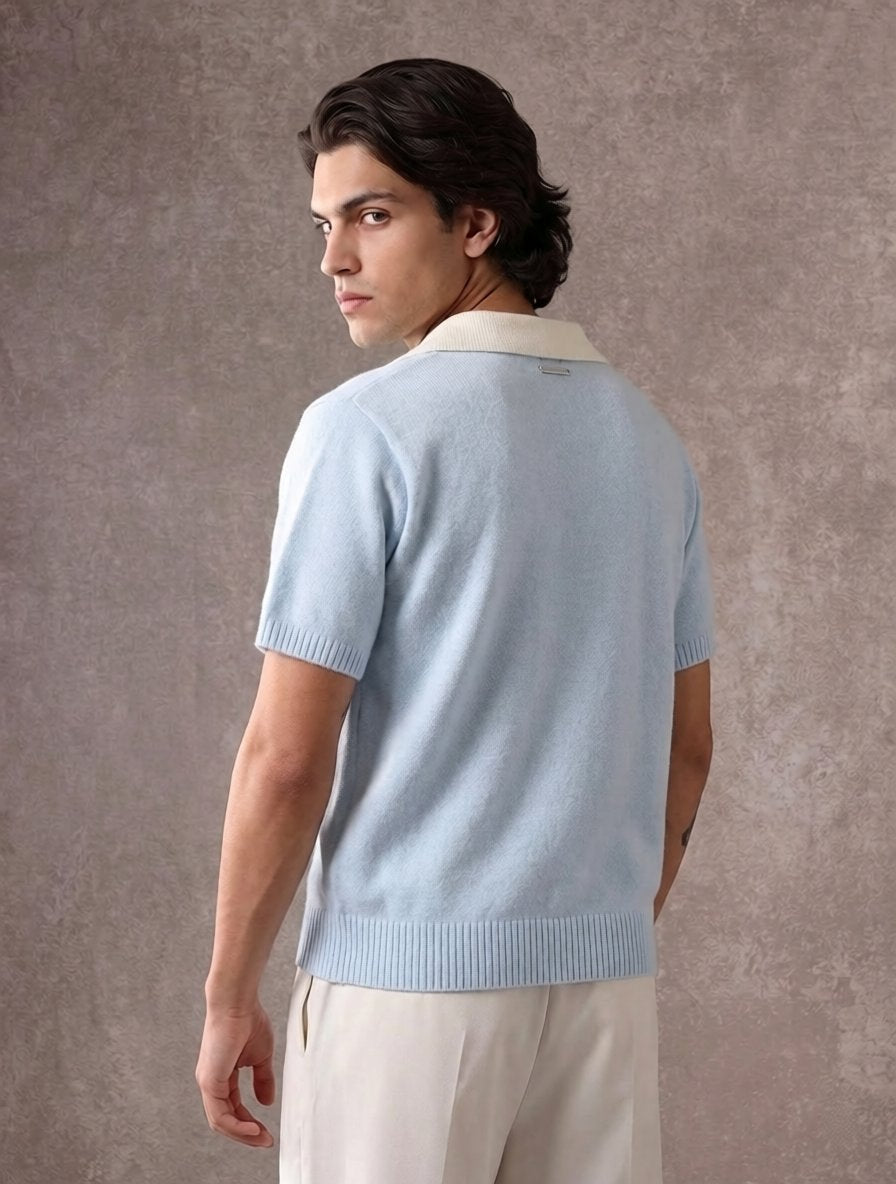 Chemise Polo à Col Contrasté Maille Knitted
