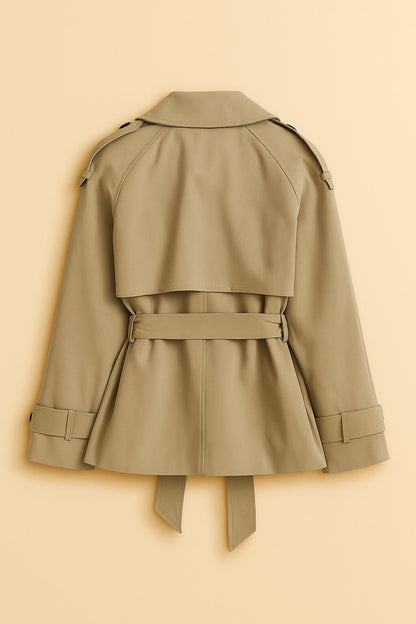 Manteau Juliette style trench en sergé camel avec poches frontales