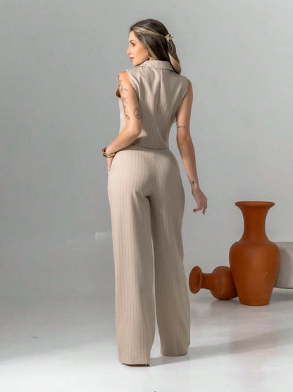 Ensemble Gilet et Pantalon Palazzo à Rayures Signature