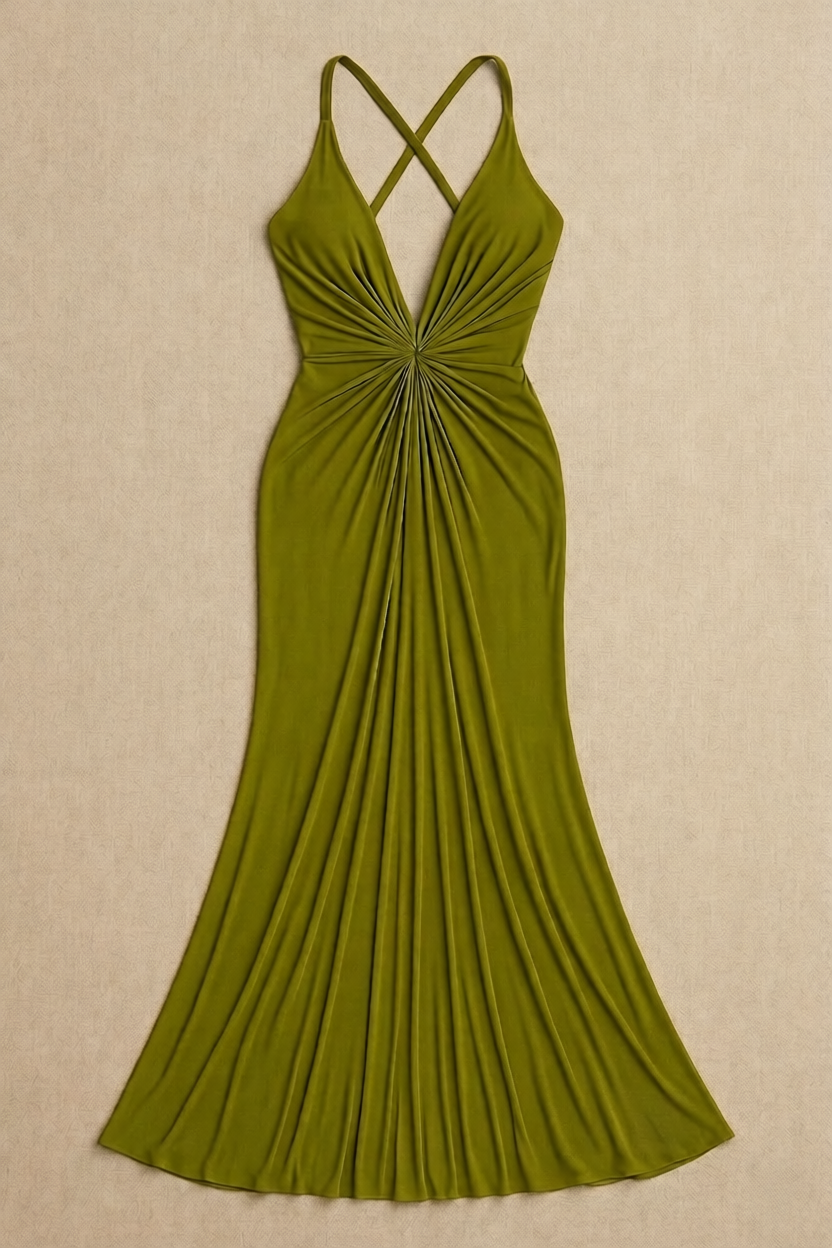 Robe Ophéliane satinée à encolure plongeante et nœud central