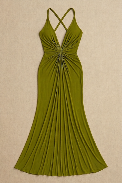 Robe Ophéliane satinée à encolure plongeante et nœud central