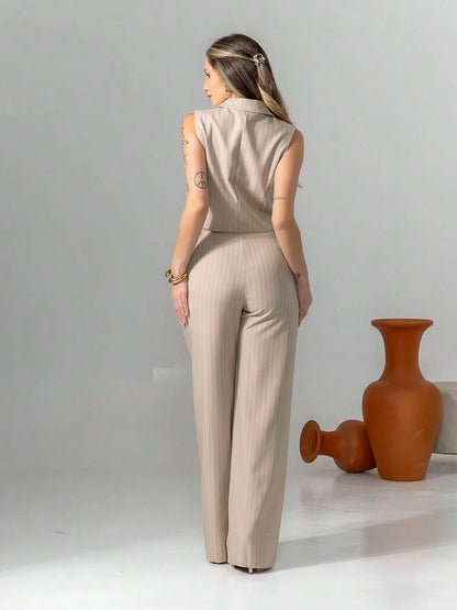 Ensemble Gilet et Pantalon Palazzo à Rayures Signature
