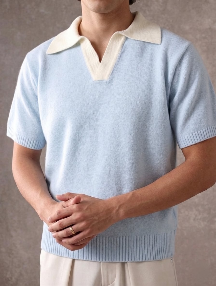 Chemise Polo à Col Contrasté Maille Knitted
