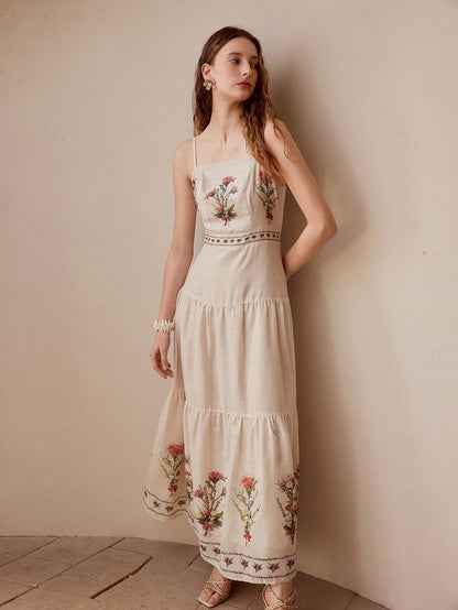 Robe Évasée Imprimé Floral Bretelles Fines Midi