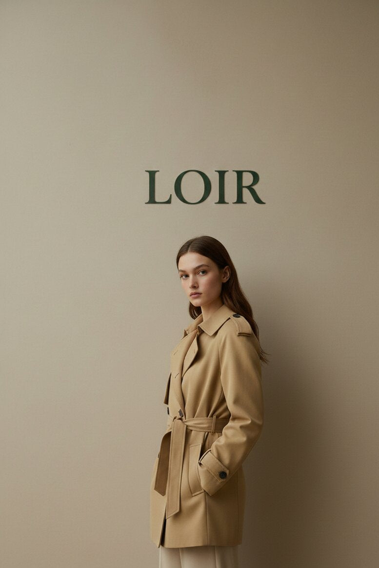 Veste Juliette style trench en sergé camel avec poches frontales