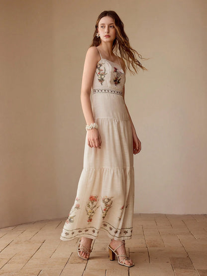 Robe Évasée Imprimé Floral Bretelles Fines Midi