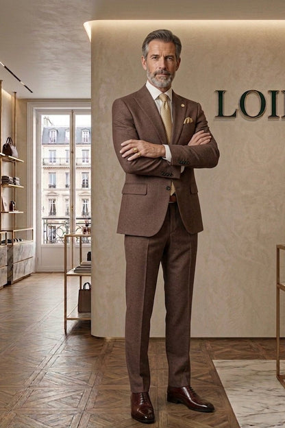 Costume Diplomate à Revers en Pointe Marron Tailoring