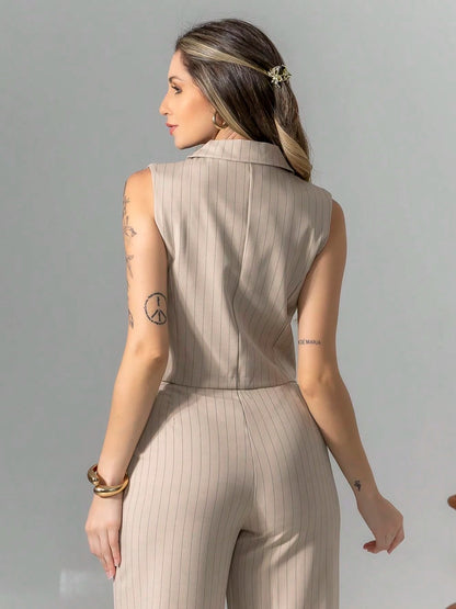 Ensemble Gilet et Pantalon Palazzo à Rayures Signature