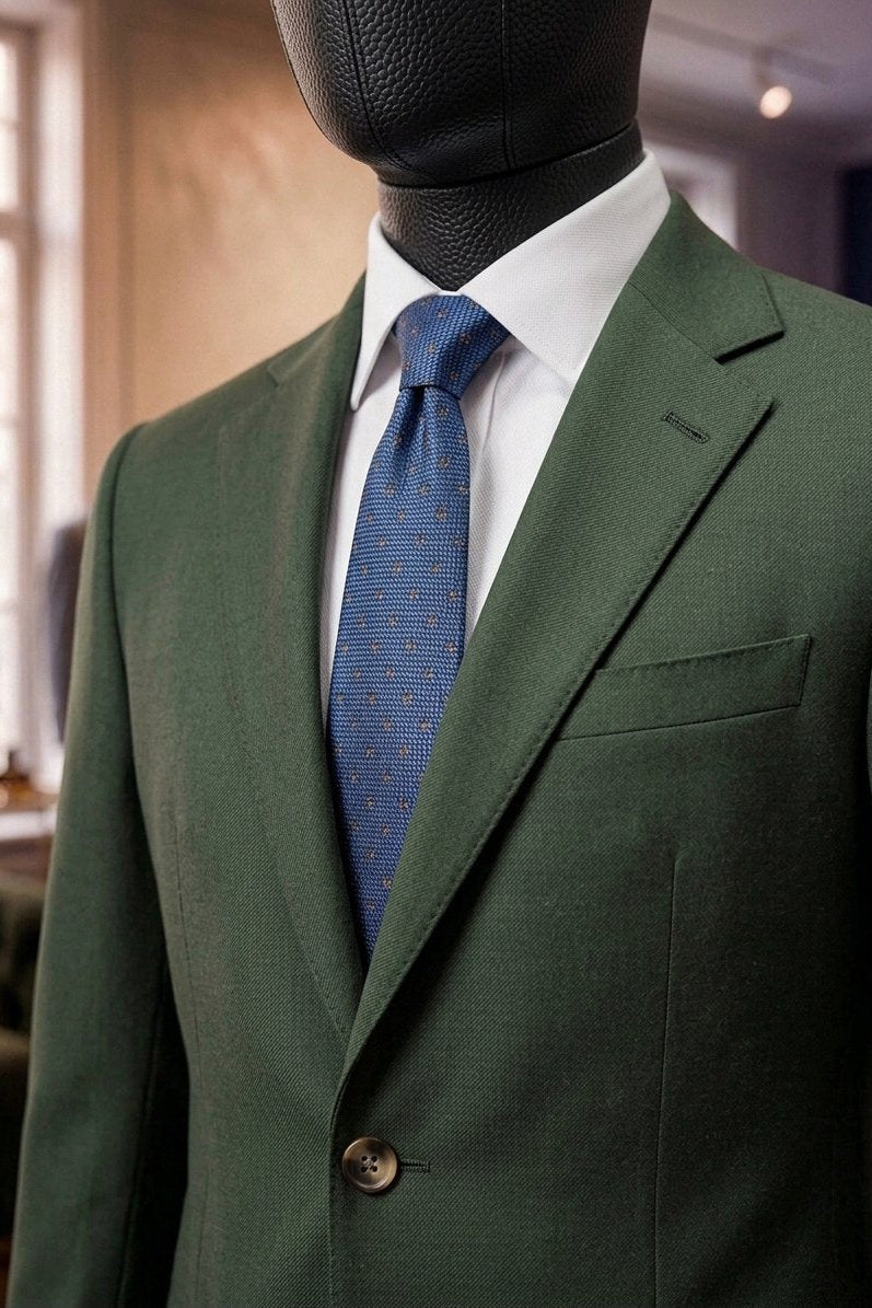 Costume Diplomate à Revers en Pointe Vert Militaire Tailoring